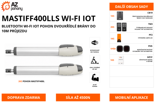 MASTIFF400LLS WI-FI IOT - Bluetooth Wi-Fi IoT pohon dvoukřídlé brány do 10m průjezdu